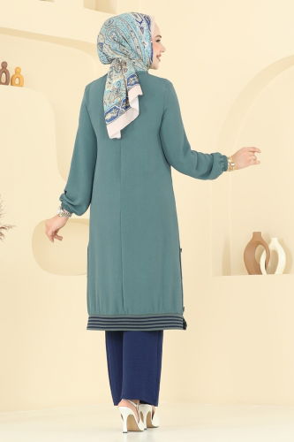 moda selvim طقم أخضر باهت وكحلي 418DVL817 - Thumbnail