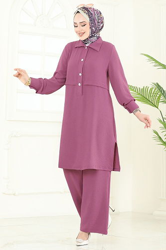 moda selvim طقم وردي غامق 419DVL817 - Thumbnail