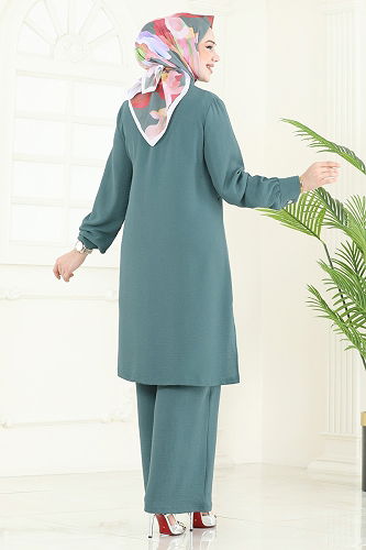 moda selvim طقم أخضر باهت 419DVL817 - Thumbnail