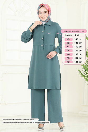 moda selvim طقم أخضر باهت 419DVL817 - Thumbnail