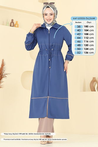 moda selvim طقم أزرق وبيج 421DVL817 - Thumbnail