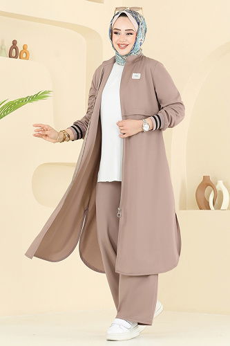 moda selvim طقم بيج غامق 424DVL817 - Thumbnail