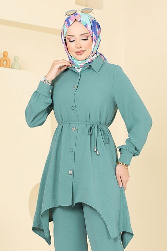 moda selvim طقم أخضر باهت 426DVL817 - Thumbnail