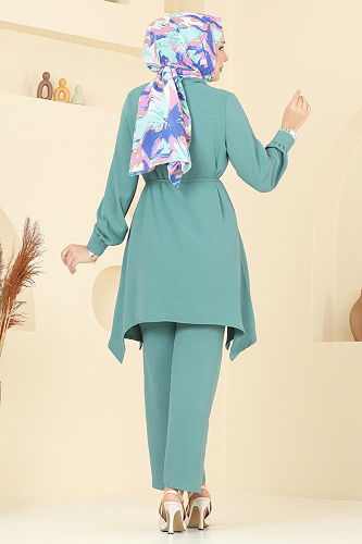 moda selvim طقم أخضر باهت 426DVL817 - Thumbnail