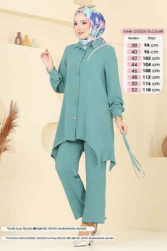 moda selvim طقم أخضر باهت 426DVL817 - Thumbnail