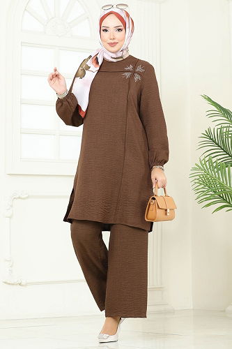 moda selvim طقم بني فاتح 437DVL817 - Thumbnail