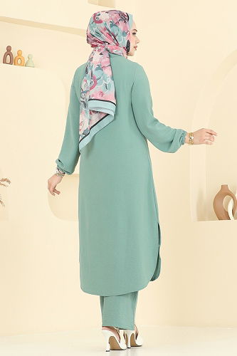 moda selvim طقم أخضر باهت 440DVL817 - Thumbnail