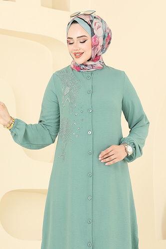 moda selvim طقم أخضر باهت 440DVL817 - Thumbnail