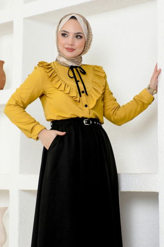 moda selvim Combined 4423AL357 Mustard & Black - Thumbnail