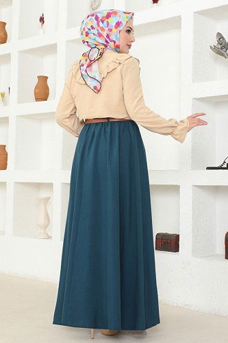 moda selvim طقم بيج وبترولي 4424AL357 - Thumbnail