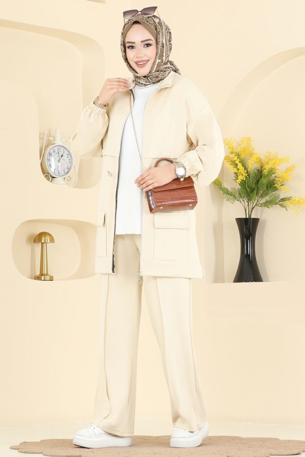 Modaselvim Hijab Combinations Combined 4459BRZ597 Beige