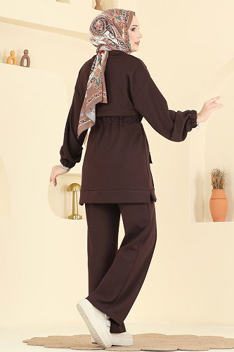 moda selvim طقم بني غامق 4459BRZ597 - Thumbnail