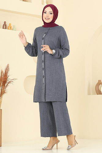 moda selvim طقم رمادي غامق 445DVL817 - Thumbnail