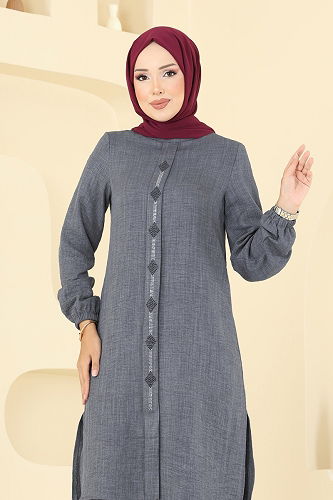 moda selvim طقم رمادي غامق 445DVL817 - Thumbnail