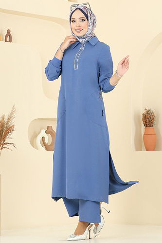 moda selvim طقم ازرق 446DVL817 - Thumbnail