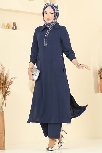 moda selvim طقم كحلي 446DVL817 - Thumbnail