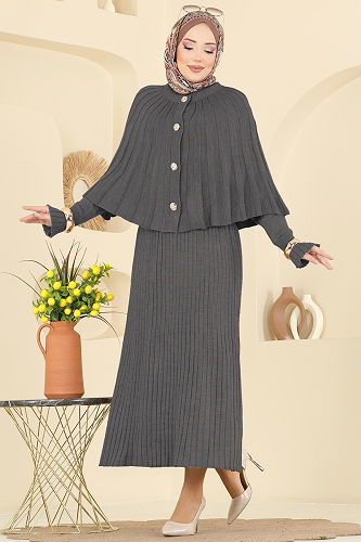 moda selvim طقم رمادي غامق 4478BRZ597 - Thumbnail