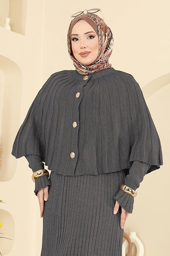 moda selvim طقم رمادي غامق 4478BRZ597 - Thumbnail