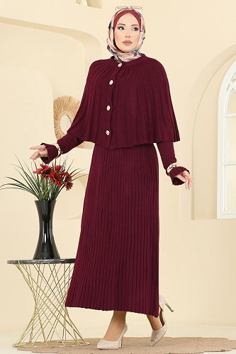 moda selvim طقم خمري 4478BRZ597 - Thumbnail