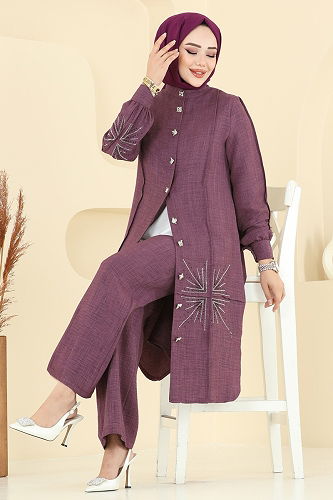 moda selvim طقم ليلكي غامق 447DVL817 - Thumbnail