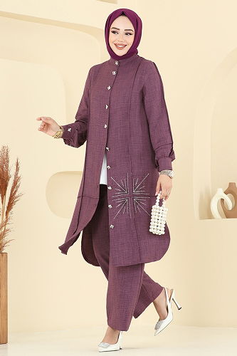 moda selvim طقم ليلكي غامق 447DVL817 - Thumbnail