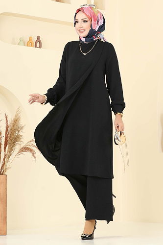 moda selvim طقم أسود 448DVL817 - Thumbnail