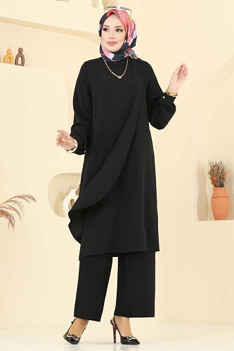 moda selvim طقم أسود 448DVL817 - Thumbnail