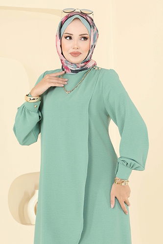 moda selvim طقم أخضر باهت 448DVL817 - Thumbnail