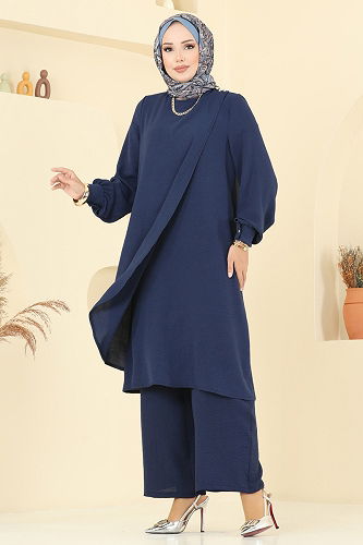 moda selvim طقم كحلي 448DVL817 - Thumbnail