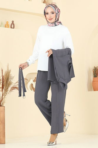 moda selvim طقم رمادي غامق 450DVL817 - Thumbnail