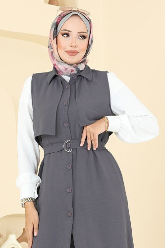 moda selvim طقم رمادي غامق 450DVL817 - Thumbnail