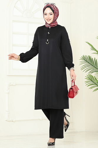 moda selvim طقم أسود 452DVL817 - Thumbnail