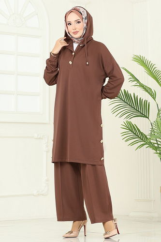 moda selvim طقم بني 453DVL817 - Thumbnail