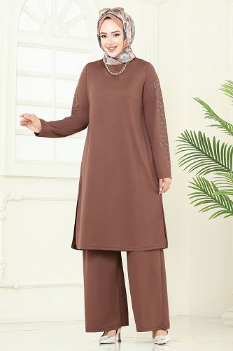 moda selvim طقم بني 455DVL817 - Thumbnail