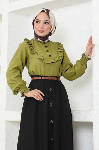 moda selvim Combined 4571AL357 Oil Green & Black - Thumbnail