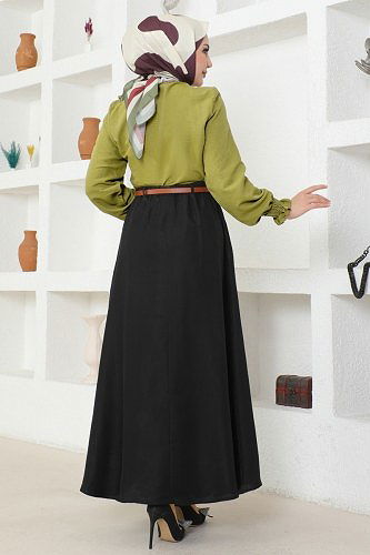 moda selvim Combined 4571AL357 Oil Green & Black - Thumbnail