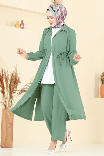 moda selvim طقم أخضر باهت 458DVL817 - Thumbnail