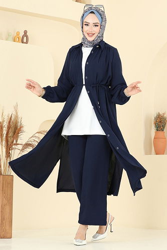 moda selvim طقم كحلي 458DVL817 - Thumbnail