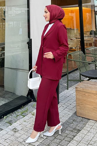 moda selvim طقم خمري 4686ALGK1170 - Thumbnail