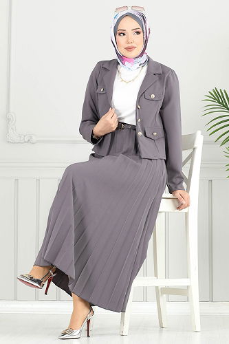 moda selvim طقم رمادي غامق 4702MP806 - Thumbnail