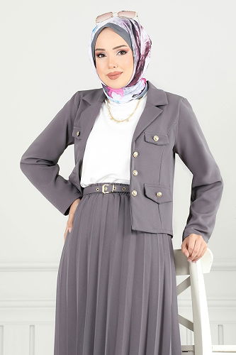 moda selvim طقم رمادي غامق 4702MP806 - Thumbnail