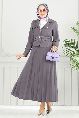 moda selvim طقم رمادي غامق 4702MP806 - Thumbnail