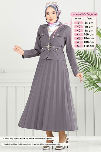 moda selvim طقم رمادي غامق 4702MP806 - Thumbnail