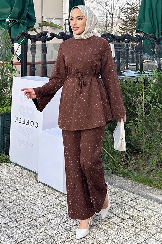 moda selvim طقم بني 4714ALGK1170 - Thumbnail