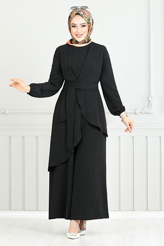 moda selvim طقم أسود 4743ZNK903-M - Thumbnail