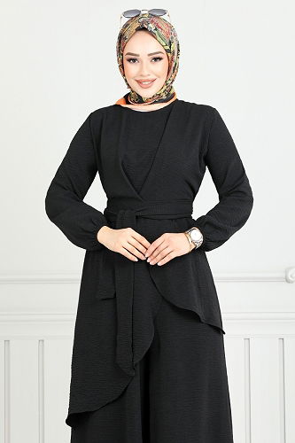 moda selvim طقم أسود 4743ZNK903-M - Thumbnail