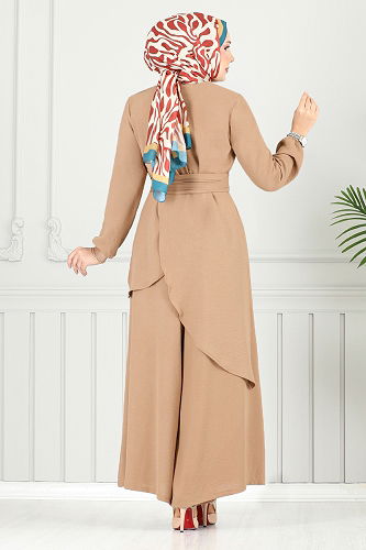 moda selvim طقم بيج غامق 4743ZNK903-M - Thumbnail