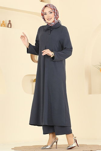 moda selvim طقم رمادي غامق 5007BM387 - Thumbnail