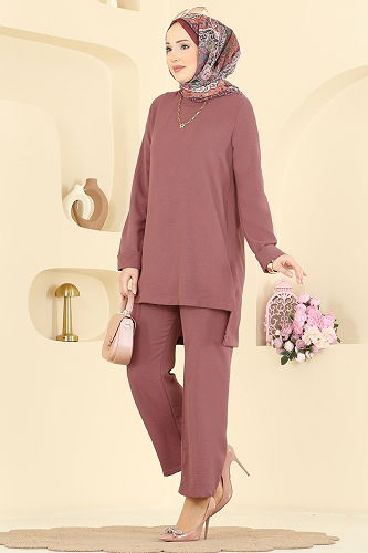 moda selvim طقم وردي غامق 5008BM387 - Thumbnail