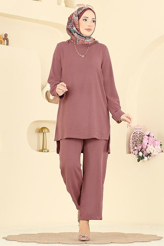 moda selvim طقم وردي غامق 5008BM387 - Thumbnail